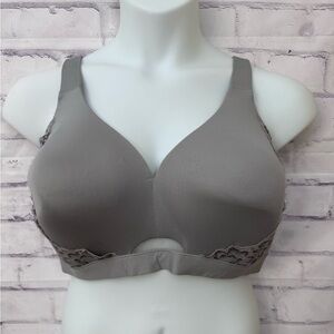 Cacique Bra Size 44DD Lightly Lined No Wire Comfort Strap Gray Lace